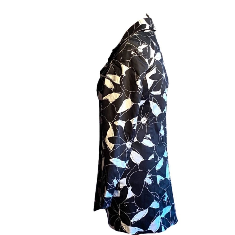 George Stretch Black and White Floral Print Coat Size 6 - Picture 3 of 7